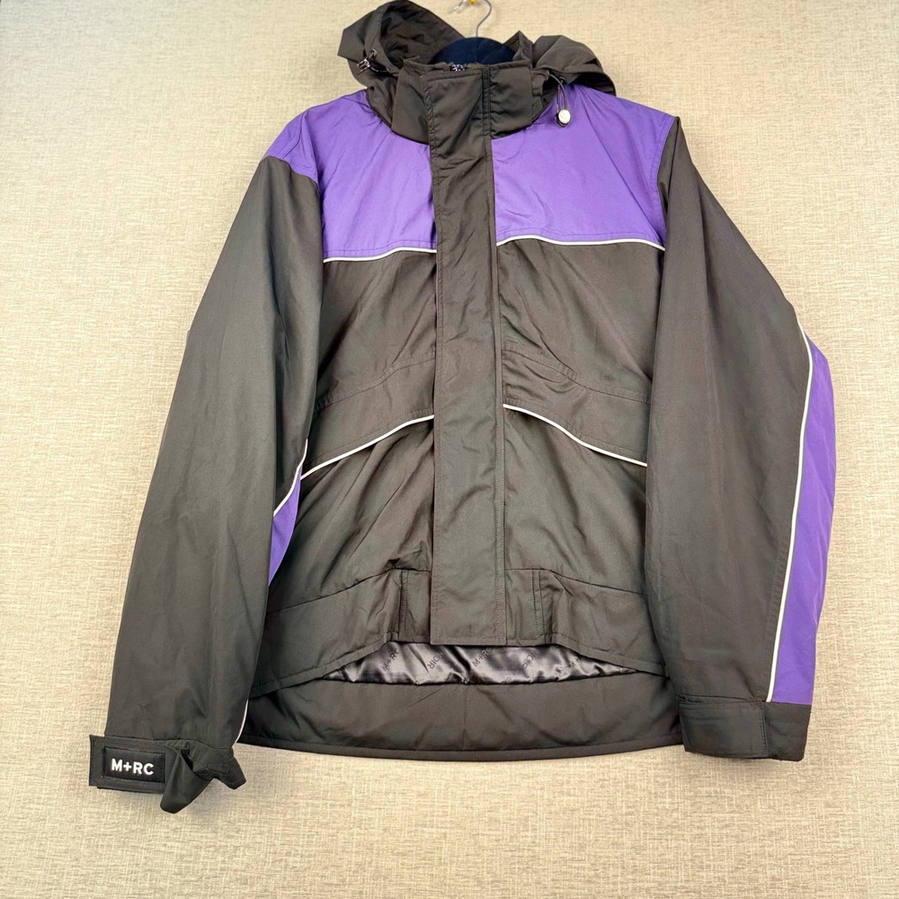 M+RC Noir Mens Medium Puffer Jacket Black Purple Colorblock Hooded Streetwear